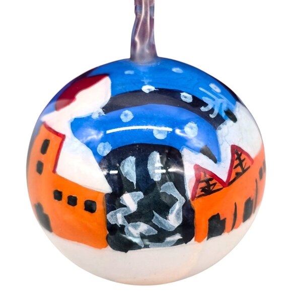 Hand-Painted Li Bien Ornament Winter Village Scene Glass Bauble With Gift Box - Picture 6 of 9